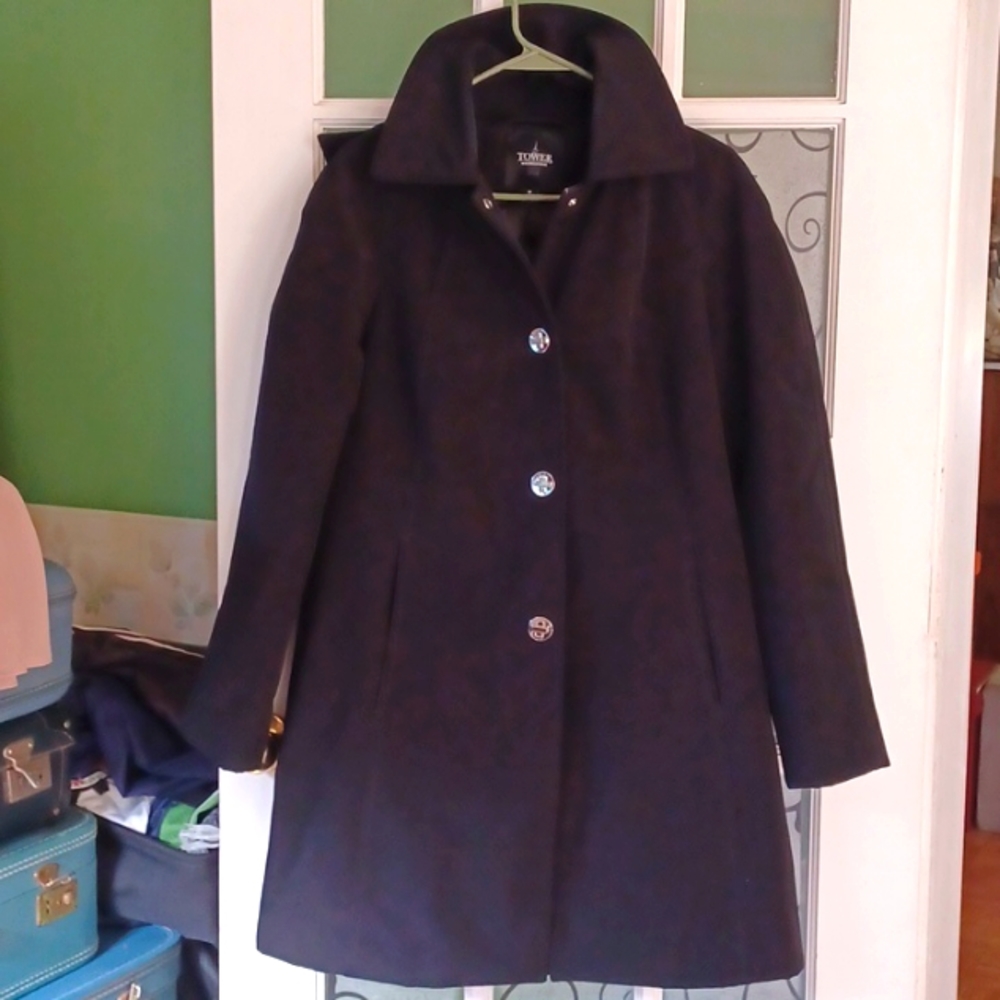 London Fog Tower hooded coat black suze medium